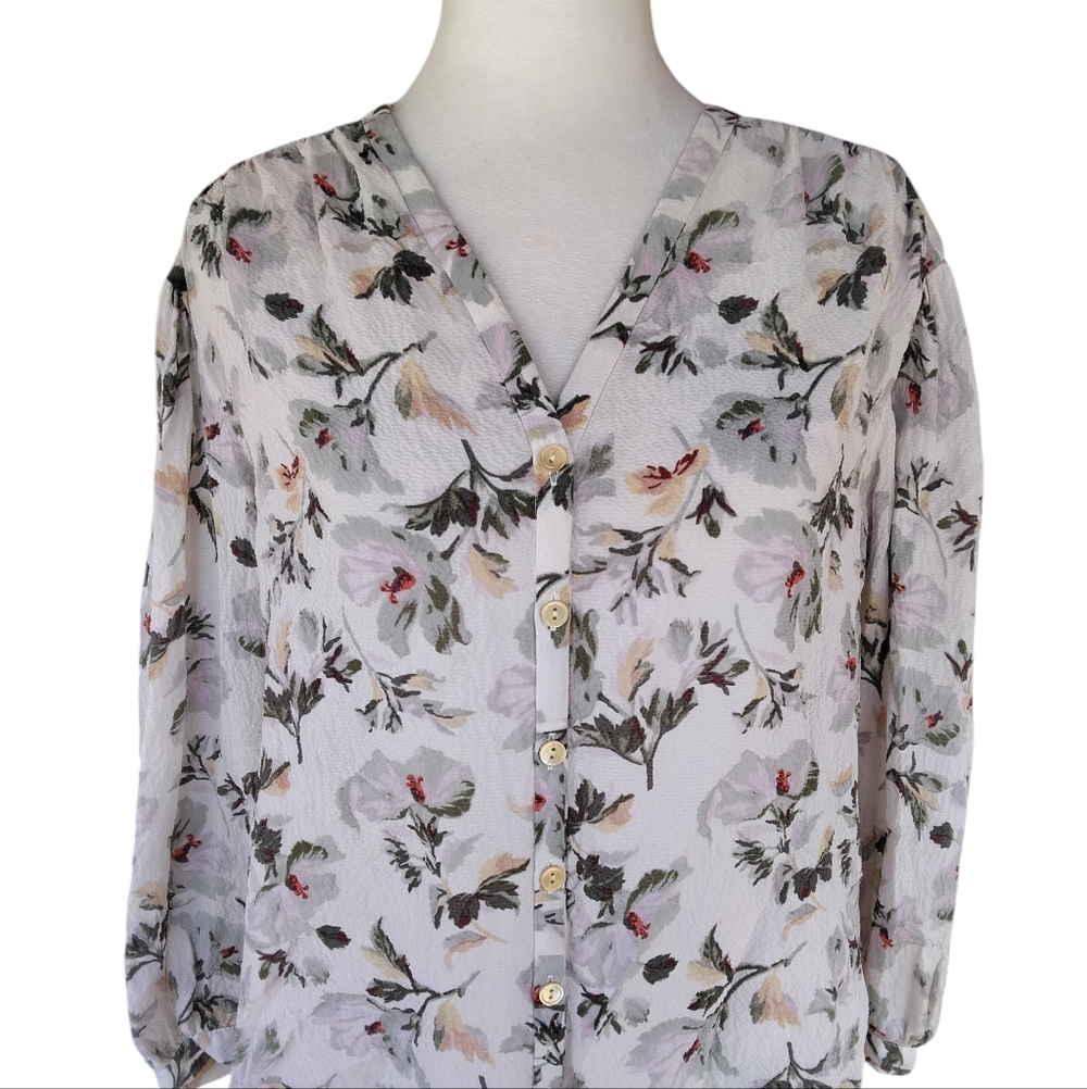 Rebecca Taylor Floral Hammered Silk Peasant Blouse Flowy Size 4 - Picture 3 of 9